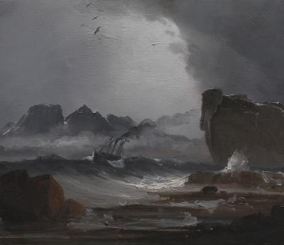 Peder Balke: Oprørt hav med dampskib, 1850/55. Statens Museum for Kunst