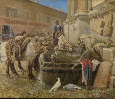 Theodor Philipsen: Ved en fontana udenfor Rom på Via Flaminia, 1886. Den Hirschsprungske Samling