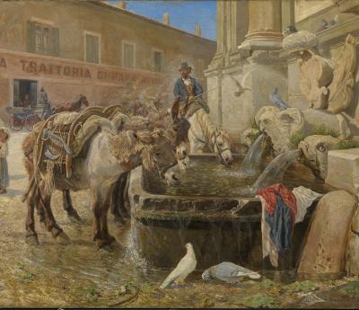Theodor Philipsen: Ved en fontana udenfor Rom på Via Flaminia [At a fountain outside Rome on Via Flaminia], 1886. The Hirschsprung Collection