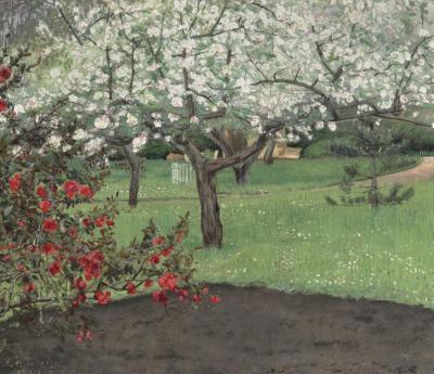 L.A. Ring van Gogh frugthaven Pyrus japonica og æbletræ i blomst 1893 Øregaard