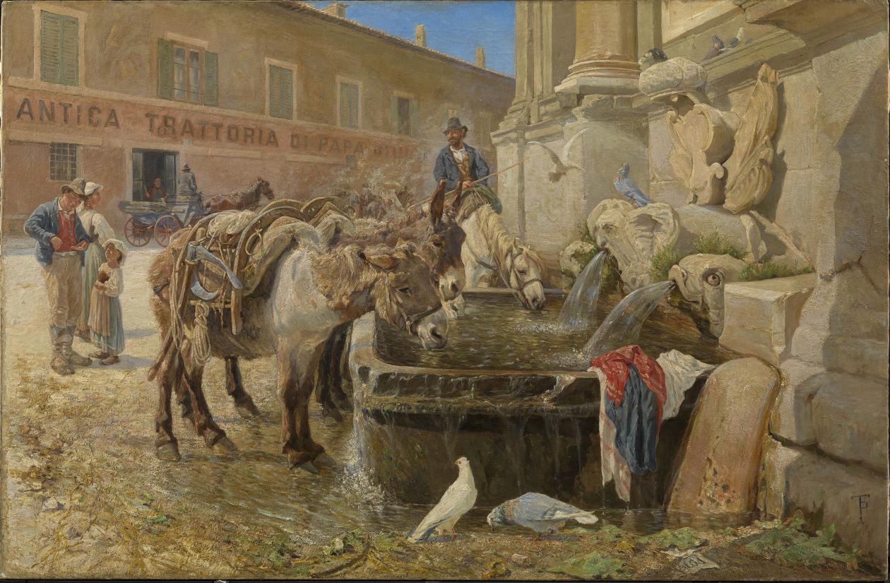 Theodor Philipsen: Ved en fontana udenfor Rom på Via Flaminia, 1886. Den Hirschsprungske Samling