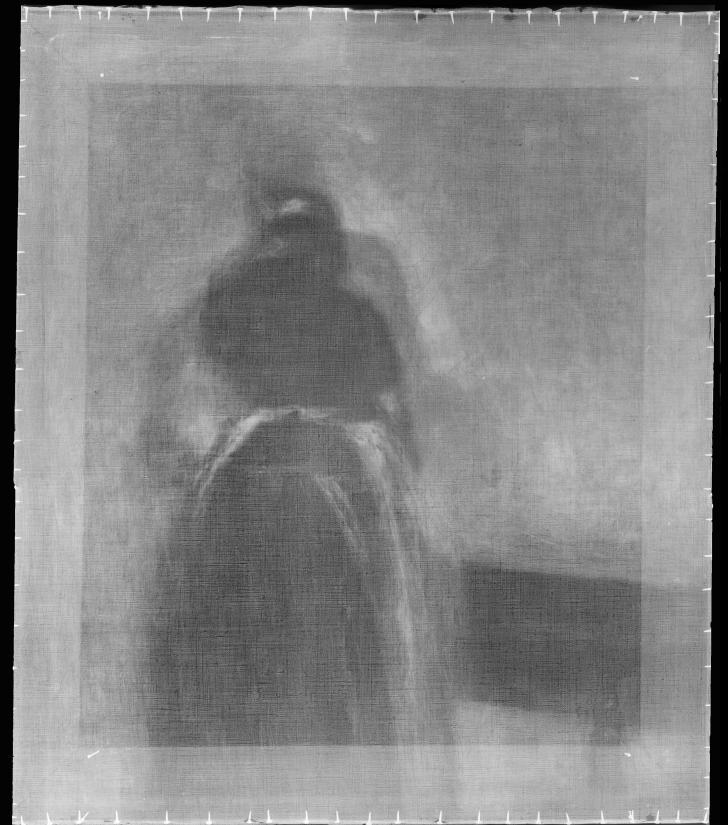 Hammershøi Kvindefigur set fra ryggen (SMK). Røntgenoptagelse af maleriet 