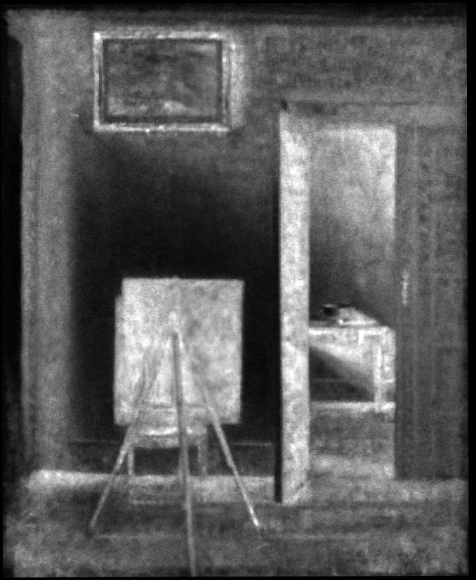 Hammershøi, Interiør med kunstnerens staffeli (SMK). MA-XRF-scanningsbillede af maleriet.